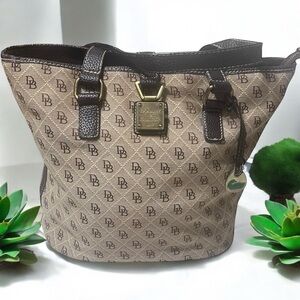 Authentic Dooney & Bourke Tan and Brown Monogram Tote